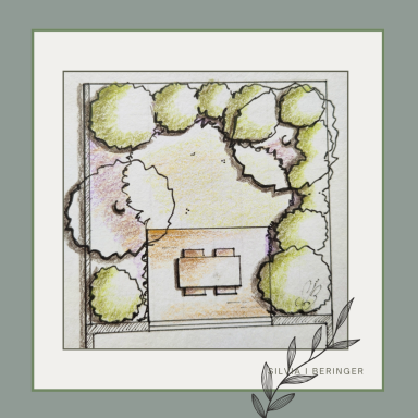 Grundriss kleiner Garten lockere Strauchbepflanzung