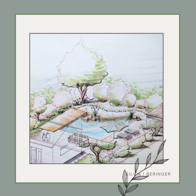 Garten mit Teich, Steg und Holzdeck