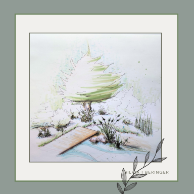 Detailzeichnung Teichufer mit Steg